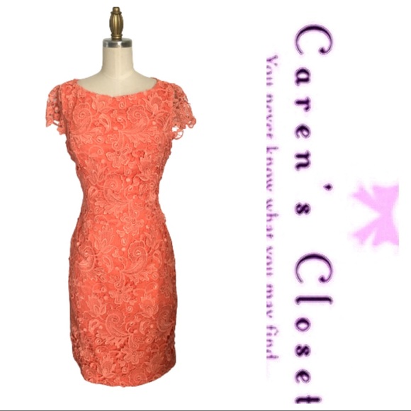 Vince Camuto  Peach Lace Party Cocktail Dress - Picture 3 of 9
